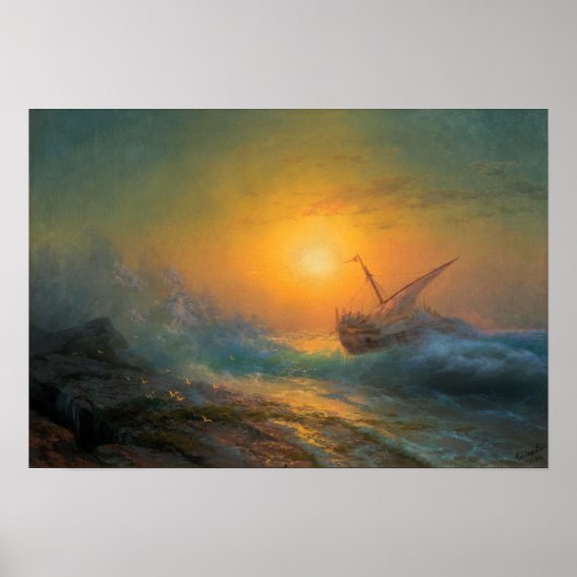 Poster Aivazovsky - Mer Stormy Au Coucher Du Soleil 1896 (Devant)
