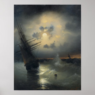 Poster Aivazovsky - Voilier en haute mer au clair de lu…