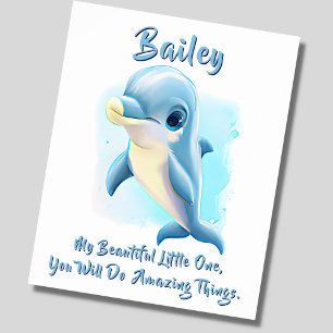 Poster Ajouter le nom Texte, Baby Blue Dolphin Nursery Po