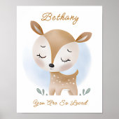 Poster Ajouter le nom Texte, Baby Deer Fawn Woodland Blue (Devant)