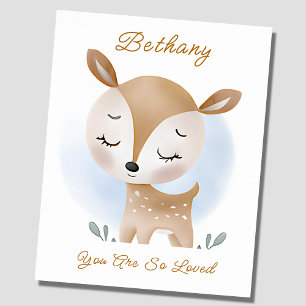 Poster Ajouter le nom Texte, Baby Deer Fawn Woodland Blue