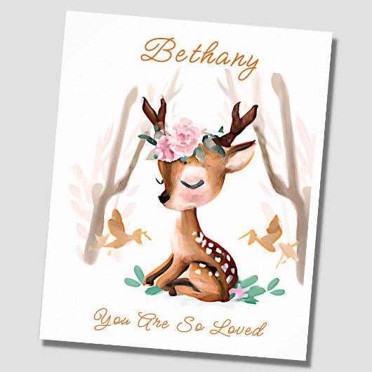 Poster Ajouter le nom Texte, Baby Deer Fawn Woodland Nurs