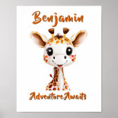 Poster Ajouter le nom Texte, Baby Giraffe African Nursery (Devant)