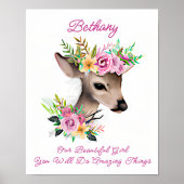 Poster Ajouter le nom Texte, Bébé Cerf Faun avec Fleurs r (Devant)