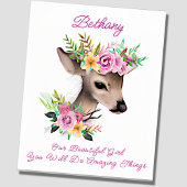 Poster Ajouter le nom Texte, Bébé Cerf Faun avec Fleurs r