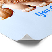 Poster Ajouter le nom Texte, Lion bébé avec fleurs bleues (Coin)