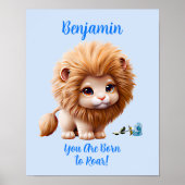 Poster Ajouter le nom Texte, Lion bébé avec fleurs bleues (Devant)