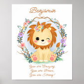 Poster Ajouter le nom Texte, Lion bébé et Fleurs Pépinièr (Devant)