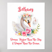 Poster Ajouter un nom de texte,  Cygne doux avec fleurs d (Devant)