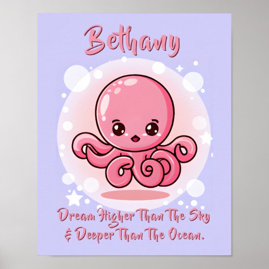 Poster Ajouter un nom Texte, bébé pieuvre rose dans une b (Devant)