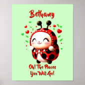 Poster Ajouter un nom Texte, Red Ladybug Beetle, Green Nu (Devant)