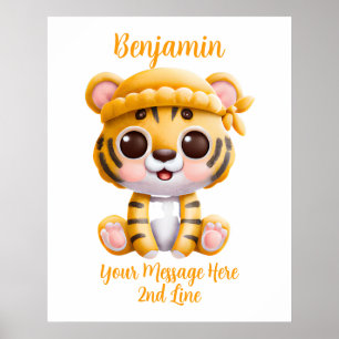 Poster Ajouter un texte de nom, bébé tigre avec chapeau s