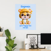 Poster Ajouter un texte de nom, bébé tigre avec chapeau s (Bureau à domicile)