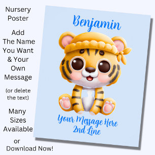 Poster Ajouter un texte de nom, bébé tigre avec chapeau s