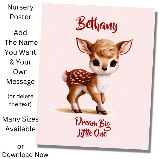 Poster Ajouter un texte de nom, Faon mignon - Bébé Cerf s