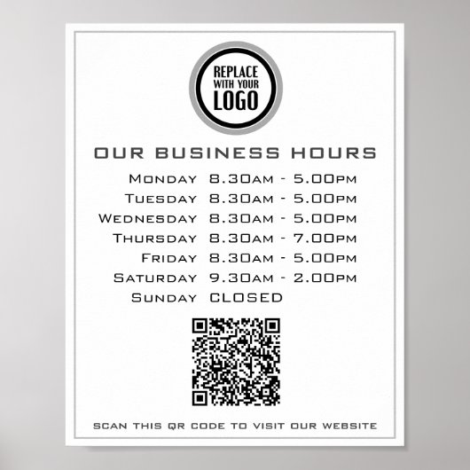 Poster Ajouter votre logo Code QR Heures d'ouverture d'en (Devant)