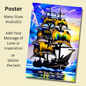 Poster Ajouter Votre Message, Bateau Brown Blue Sailing P