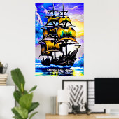 Poster Ajouter Votre Message, Bateau Brown Blue Sailing P (Bureau à domicile)