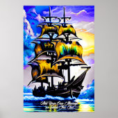Poster Ajouter Votre Message, Bateau Brown Blue Sailing P (Devant)