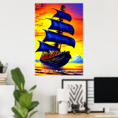 Poster Ajouter Votre Message, Bateau Pirate Blue Sailing (Bureau à domicile)