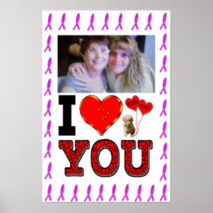 Poster Ajouter Votre Photo I Love You Breast Cancer Ribbo