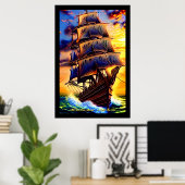 Poster Ajouter Votre Propre Message Pirate Brown Voilier  (Bureau à domicile)