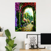 Poster Ajouter votre texte, chemin avec des fleurs de mau (Bureau à domicile)