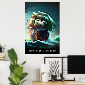 Poster Ajoutez votre message, Bateau à voile dans la temp (Bureau à domicile)