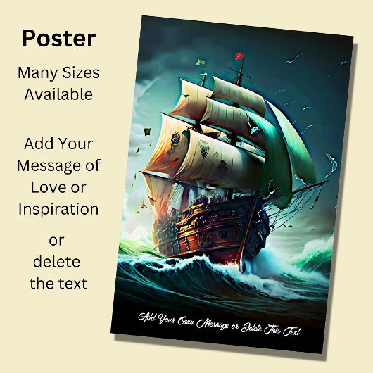 Poster Ajoutez votre message, Bateau à voile dans la temp