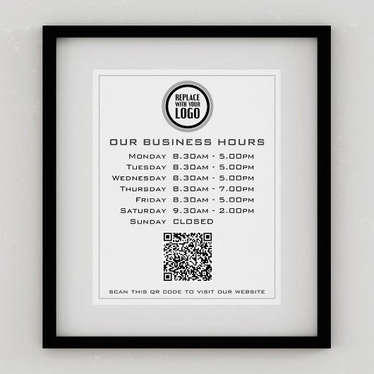 Poster Ajoutez votre texte de logo Code QR Heures d'ouver