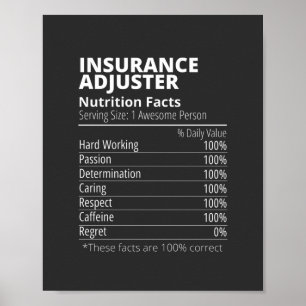 Poster Ajusteur d'assurance Nutrition Facts amusant