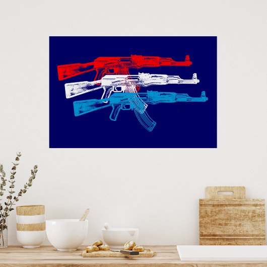 Poster AK 47, rouge, blanc et bleu (Cuisine)