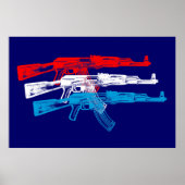 Poster AK 47, rouge, blanc et bleu (Devant)
