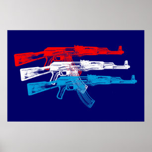 Poster AK 47, rouge, blanc et bleu