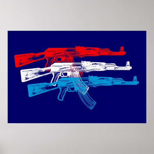 Poster AK 47, rouge, blanc et bleu (Devant)