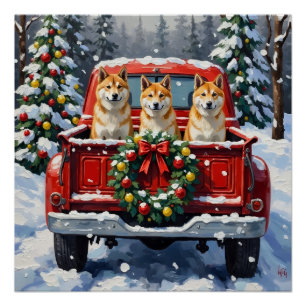 Poster Akita camion rouge de Noël