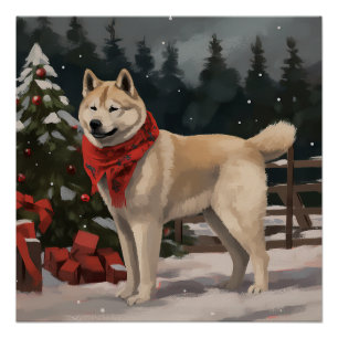 Poster Akita Chien dans Noël de neige