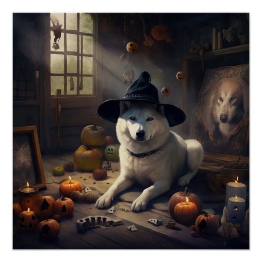 Poster Akita Citrouilles Halloween effroi (Devant)