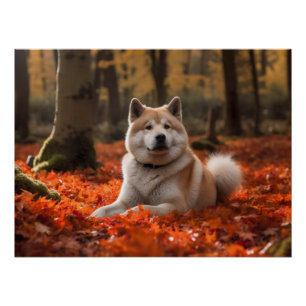 Poster Akita en automne Feuilles automne s'inspire