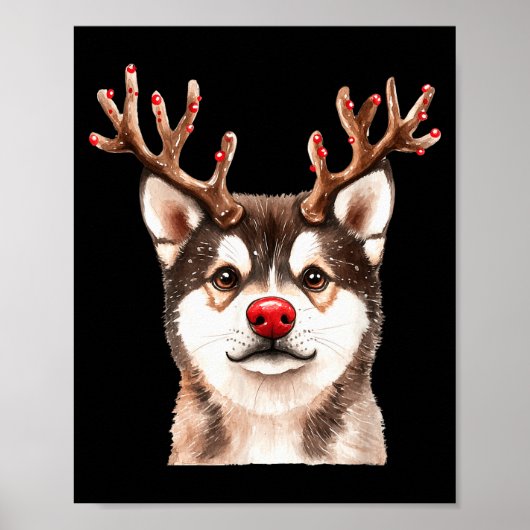 Poster Akita Reindeer Christmas Lights Dog Lover Xmas Paj (Devant)