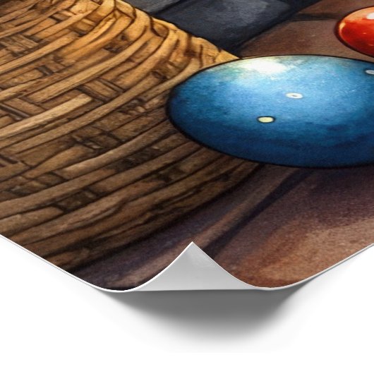 Poster Akita Sitting by Fireplace with Christmas Lights (Coin)