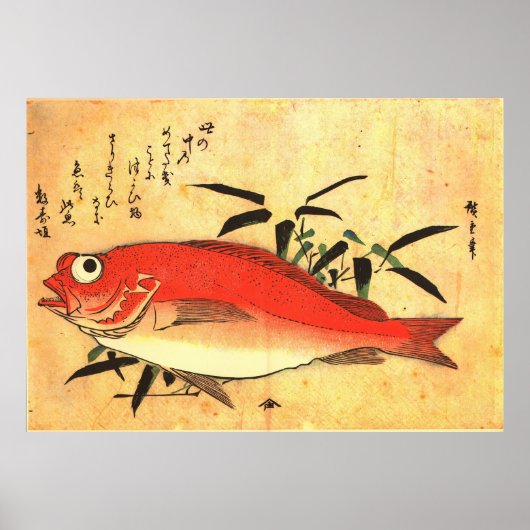 Poster Akodai - Hiroshige's Colorful Japanese Fish Print (Devant)