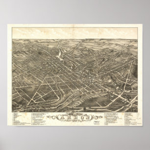 Poster Akron Ohio 1882 Carte panoramique antique