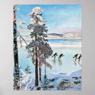 Poster Akseli Gallen-Kallela - Patineurs près de la rive