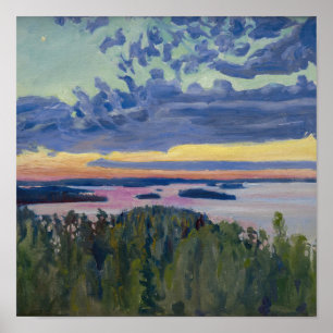 Poster Akseli Gallen-Kallela - Vue sur un lac au coucher
