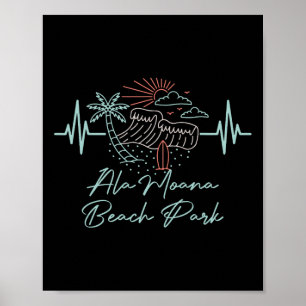 Poster Ala Moana Beach Park Hawaii battement de coeur sur