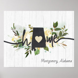 Poster Alabama État Personnalisé Votre Ville Maison Rusti