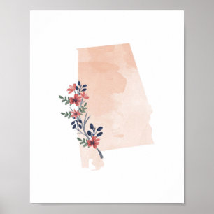 Poster Alabama Floral Aquarelle Etat