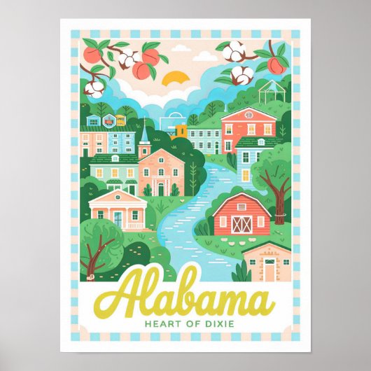 Poster Alabama Heart of Dixie USA Summer Travel (Devant)