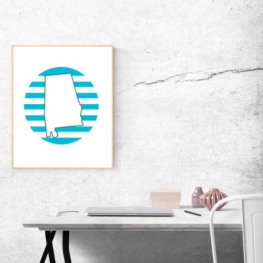 Poster Alabama US State Outline Retro Circle Blue